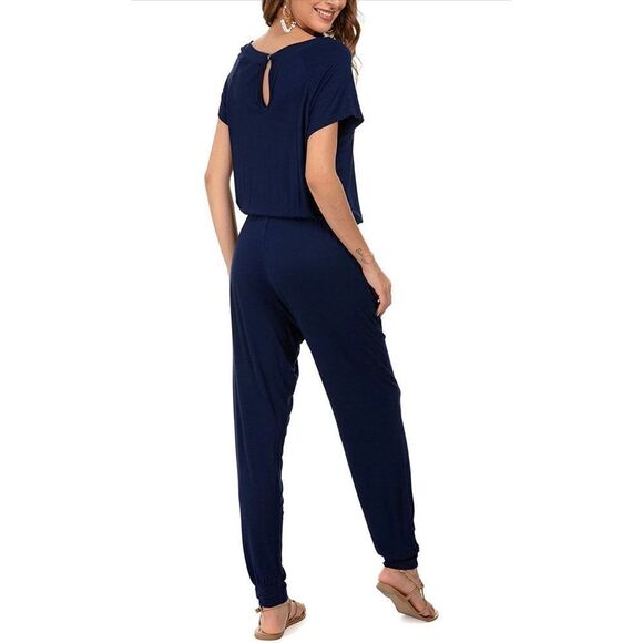 NEW Casual Short Sleeve Jumpsuit Elastic Waist Jumpsuit w Pockets 3X - Picture 2 of 4